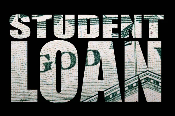 Student loan inscription with dollar banknote texture inside