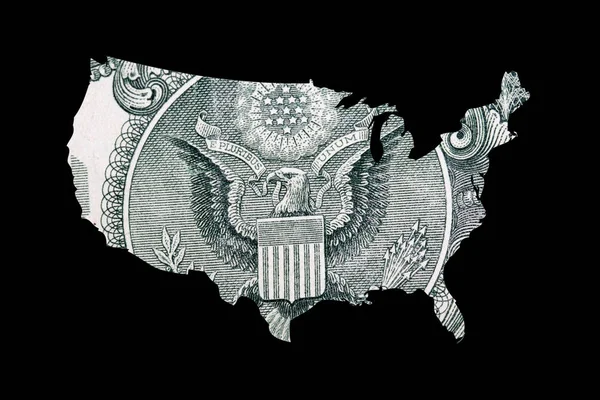 Dollar Textuur Binnen Kaart Van Verenigde Staten Van Amerika Zwarte — Stockfoto
