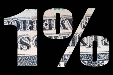 İçinde dolar banknot dokusu ile% 1 yazıt
