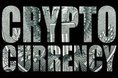 İçinde dolar banknot dokusu olan kripto para birimi yazıt