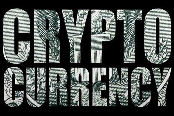 Crypto Munt Inscriptie Met Dollar Bankbiljet Textuur Binnen — Stockfoto
