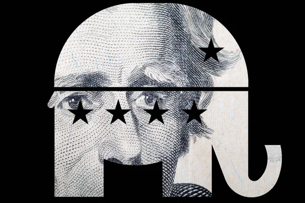 Elefante Republicano Dinero Sobre Fondo Negro — Foto de Stock