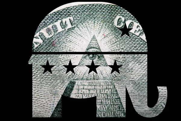 Ρεπουμπλικανός Ελέφαντας Χρήματα Μαύρο Φόντο — Φωτογραφία Αρχείου