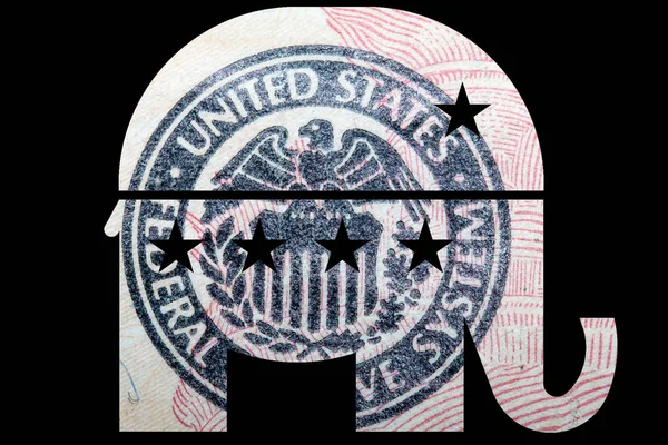共和党大象 黑色背景的钱 — 图库照片
