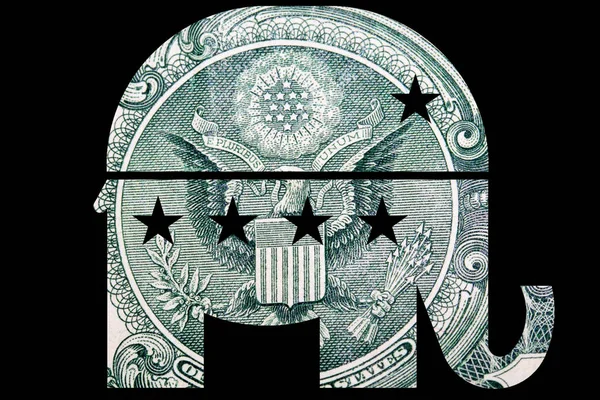 共和党ゾウ 黒人の背景にお金 — ストック写真