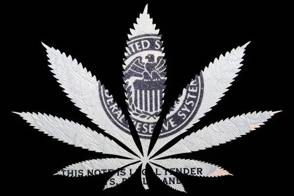 Marijuana Cannabis Leaf Med Dollarn Sedel Inuti — Stockfoto