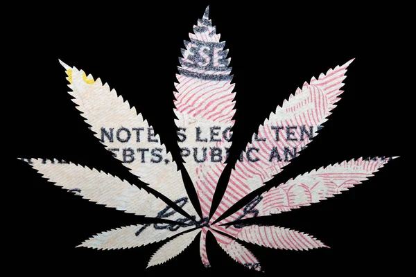 大麻大麻叶与美元钞票里面 — 图库照片