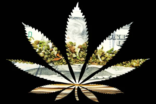 Marihuana Blatt Silhouette Auf Schwarzem Hintergrund — Stockfoto