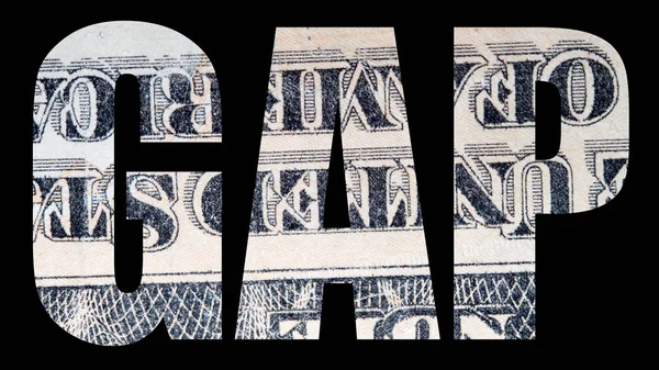 Gap Inschrift Mit Dollarnoten Textur Inneren — Stockfoto