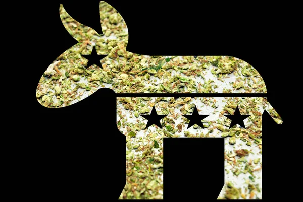 Burro Demócrata Marihuana Pro Cannabis Forma Con Imagen Fondo Negro — Foto de Stock