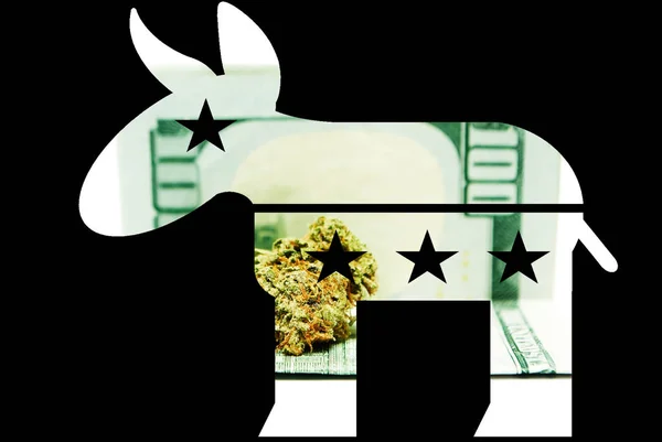 Burro Demócrata Marihuana Pro Cannabis Forma Con Imagen Fondo Negro — Foto de Stock