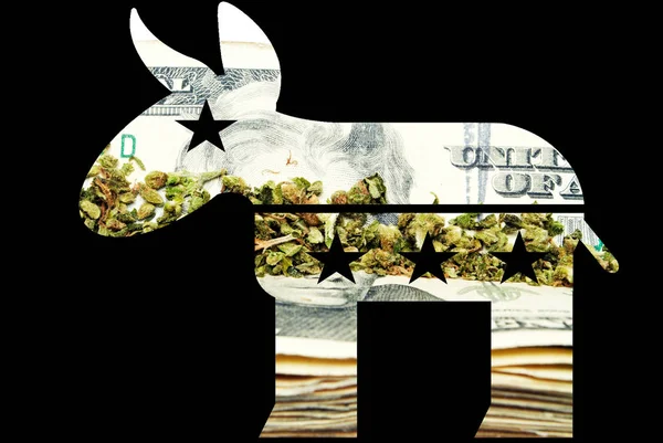 Burro Demócrata Marihuana Pro Cannabis Forma Con Imagen Fondo Negro — Foto de Stock