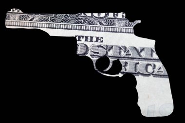 Silah ve Para. Amerika 'daki vurulma olaylarını temsil ediyor. Otomatik Silahın şekli Amerika Birleşik Devletleri Dolar Tasarısı 'nın ayrıntıları üzerine