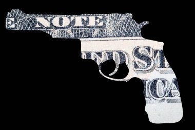 Silah ve Para. Amerika 'daki vurulma olaylarını temsil ediyor. Otomatik Silahın şekli Amerika Birleşik Devletleri Dolar Tasarısı 'nın ayrıntıları üzerine