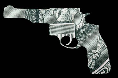 Silah ve Para. Amerika 'daki vurulma olaylarını temsil ediyor. Otomatik Silahın şekli Amerika Birleşik Devletleri Dolar Tasarısı 'nın ayrıntıları üzerine