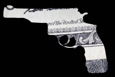 Silah ve Para. Amerika 'daki vurulma olaylarını temsil ediyor. Otomatik Silahın şekli Amerika Birleşik Devletleri Dolar Tasarısı 'nın ayrıntıları üzerine