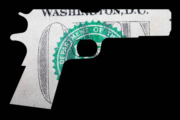 Зброя Гроші Представляв Стрілянину Америці Форма Автоматичного Пістолета Над Деталями — стокове фото