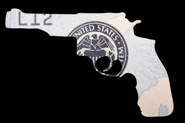 Zbraň Peníze Zastupování Střelby Americe Tvar Automatické Zbraně Nad Detail — Stock fotografie