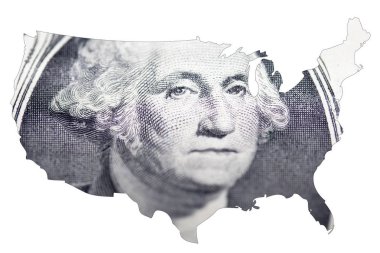 beyaz arka plan üzerinde Amerika Birleşik Devletleri haritası içinde dolar doku