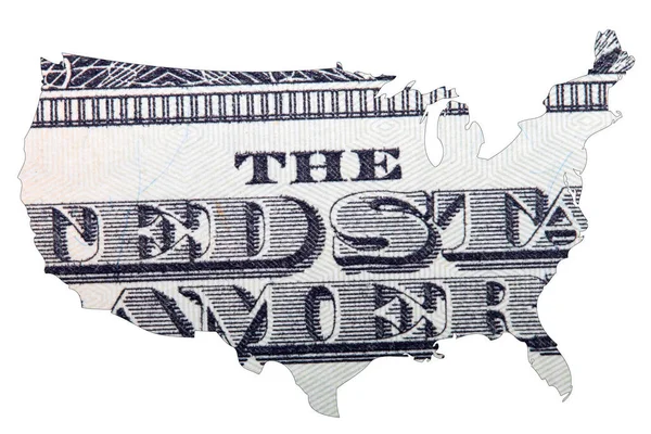 Dollar Textuur Binnen Kaart Van Verenigde Staten Van Amerika Witte — Stockfoto