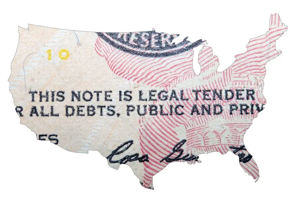 Beyaz Arka Plan Üzerinde Amerika Birleşik Devletleri Haritası Içinde Dolar — Stok fotoğraf