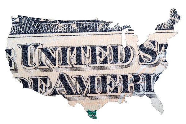 Текстура Долара Всередині Карта Сполучених Штатів Америки Білому Фоні — стокове фото