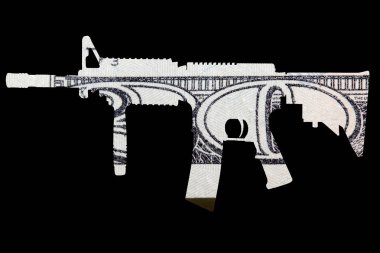 Silah ve Para. Amerika 'daki vurulma olaylarını temsil ediyor. Otomatik Silahın şekli Amerika Birleşik Devletleri Dolar Tasarısı 'nın ayrıntıları üzerine