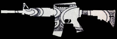Silah ve Para. Amerika 'daki vurulma olaylarını temsil ediyor. Otomatik Silahın şekli Amerika Birleşik Devletleri Dolar Tasarısı 'nın ayrıntıları üzerine