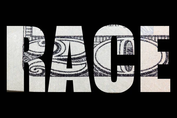Rassenbeschriftung Mit Dollarnoten Textur Innen Auf Schwarzem Hintergrund — Stockfoto