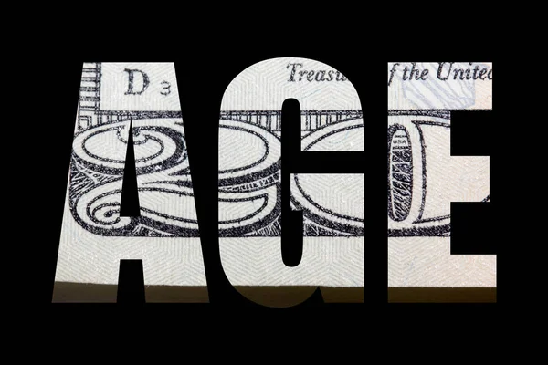 Inscrição Salarial Com Textura Nota Dólar Interior Sobre Fundo Preto — Fotografia de Stock