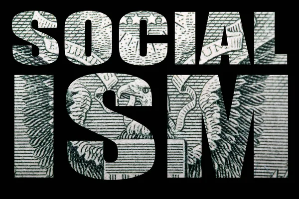 Social Ism Inscription Dollar Banknote Texture Black Background — Stock Photo, Image