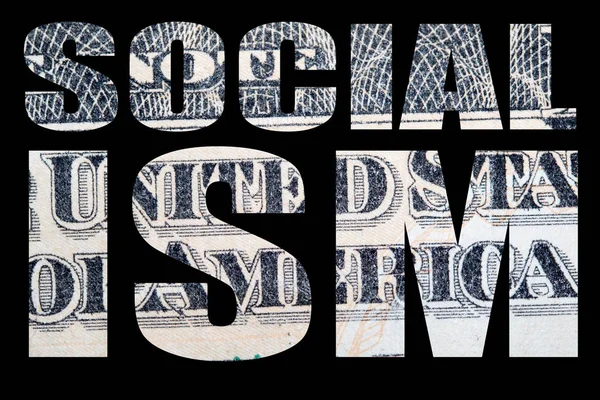 社会主义铭文与美元钞票纹理内黑色背景 — 图库照片