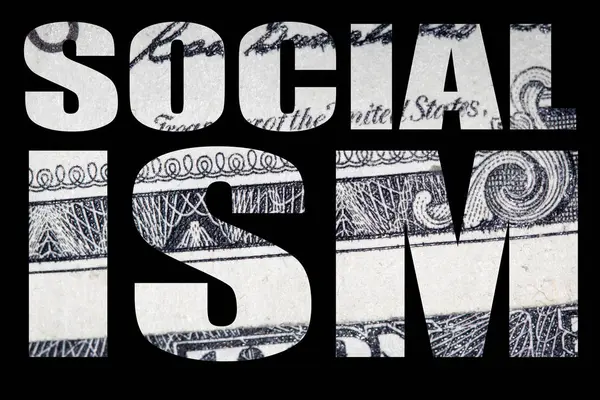 Iscrizione Ism Sociale Con Trama Banconote Dollari All Interno Sfondo — Foto Stock