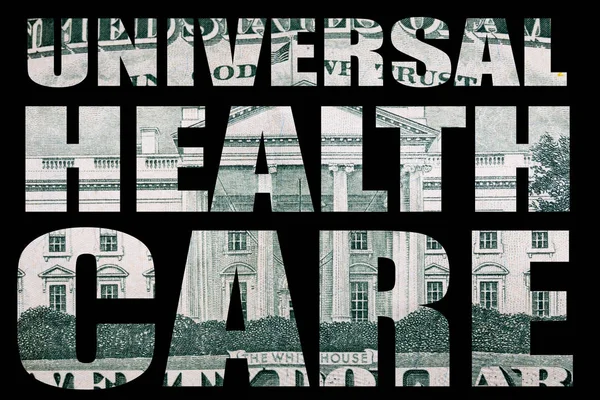 Inscrição Universal Cuidados Saúde Com Textura Nota Dólar Interior — Fotografia de Stock
