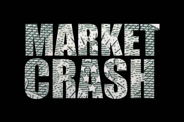 Market crash inscription with dollar banknote texture inside on black background