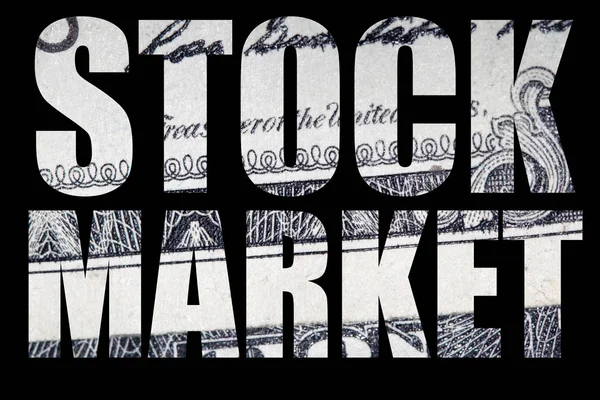 Börsenaufschrift Mit Dollarnoten Textur Innen Auf Schwarzem Hintergrund — Stockfoto