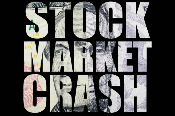 Stock market crash inscription with dollar banknote texture inside