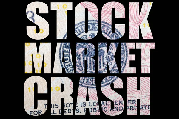 Stock market crash inscription with dollar banknote texture inside