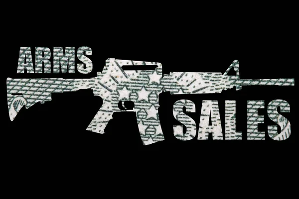 Продажа Оружия Оружия Оружия Изображение Текст Деньгами Черном Фоне — стоковое фото