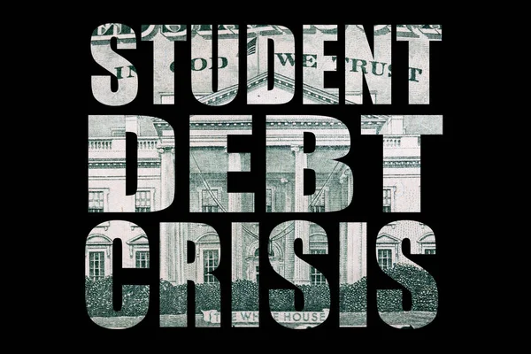 Student debt crisis inscription with dollar banknote texture inside