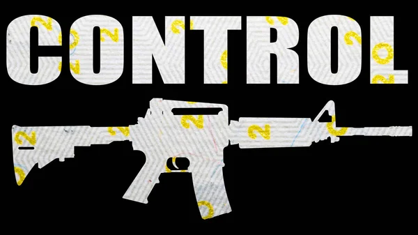 銃と金だアメリカでの銃撃事件を代表する アメリカドル法案の詳細上の自動銃の形状と制御碑文 — ストック写真