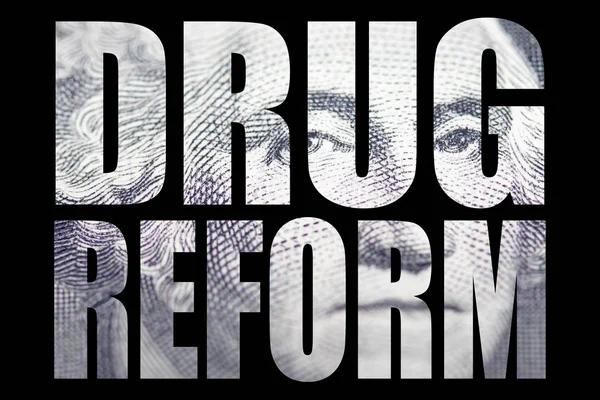 Inscrição Reforma Drogas Com Dinheiro Dentro Fundo Preto — Fotografia de Stock