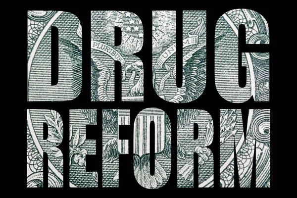 Drug Reform Inscription Money Black Background — Stock Photo, Image