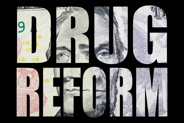 Drug Reform Inscription Money Black Background — Stock Photo, Image