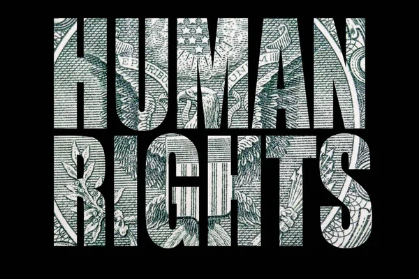 Inscrição Direitos Humanos Com Dinheiro Dentro Fundo Preto — Fotografia de Stock