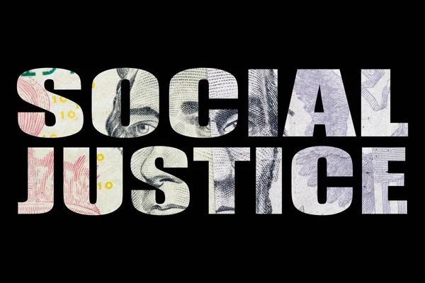 Social Justice Inscription Money Black Background — Stock Photo, Image