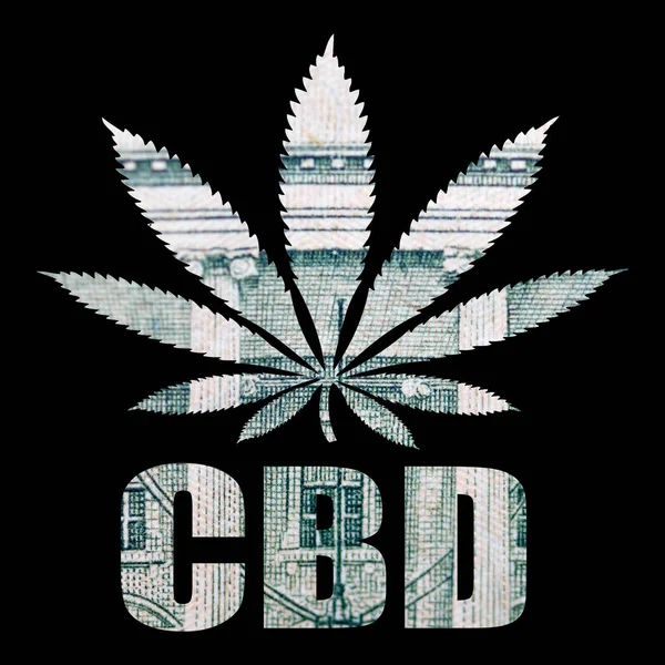 Cbd铭文与大麻 钱内黑色背景 — 图库照片