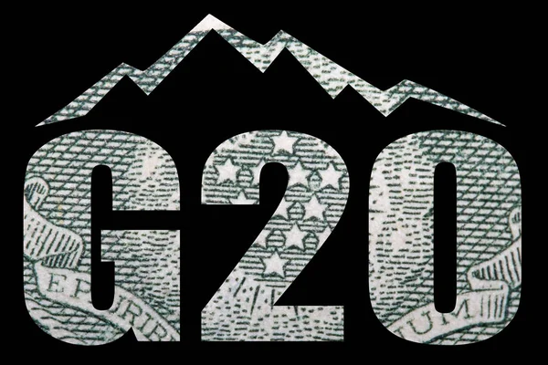 G20 Gipfel Blockbuchstaben Mit Amerikanischem Geld Auf Schwarzem Hintergrund — Stockfoto
