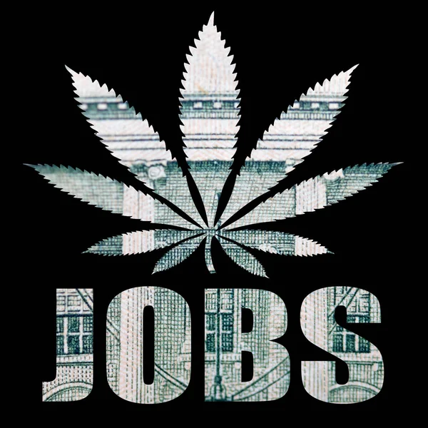 Jobs Iscrizione Con Marijuana Soldi Dentro Sfondo Nero — Foto Stock