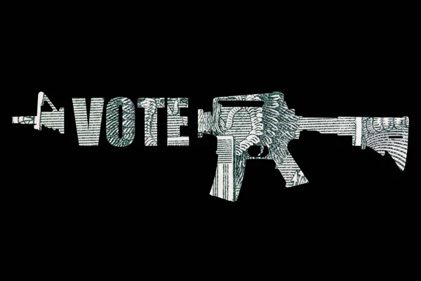 Pistola Iscrizione Voto Con Soldi All Interno Sfondo Nero — Foto Stock